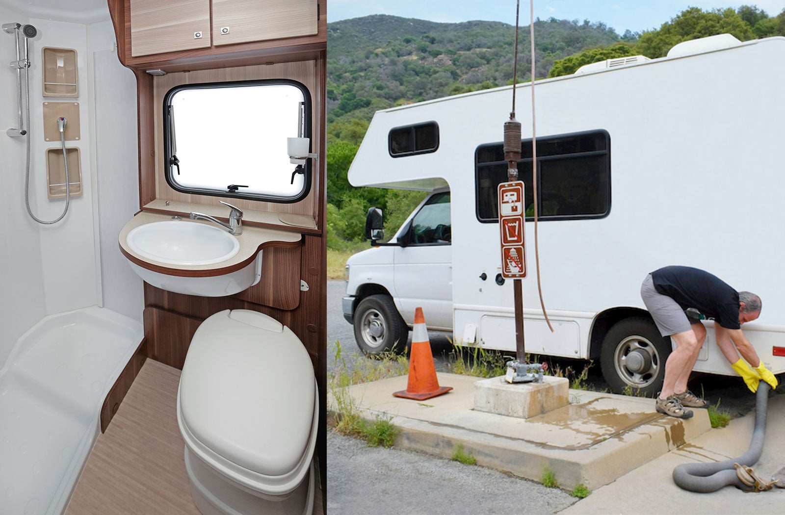 Portable RV/camper toilet and holding tank setup in Camp Pendleton, California